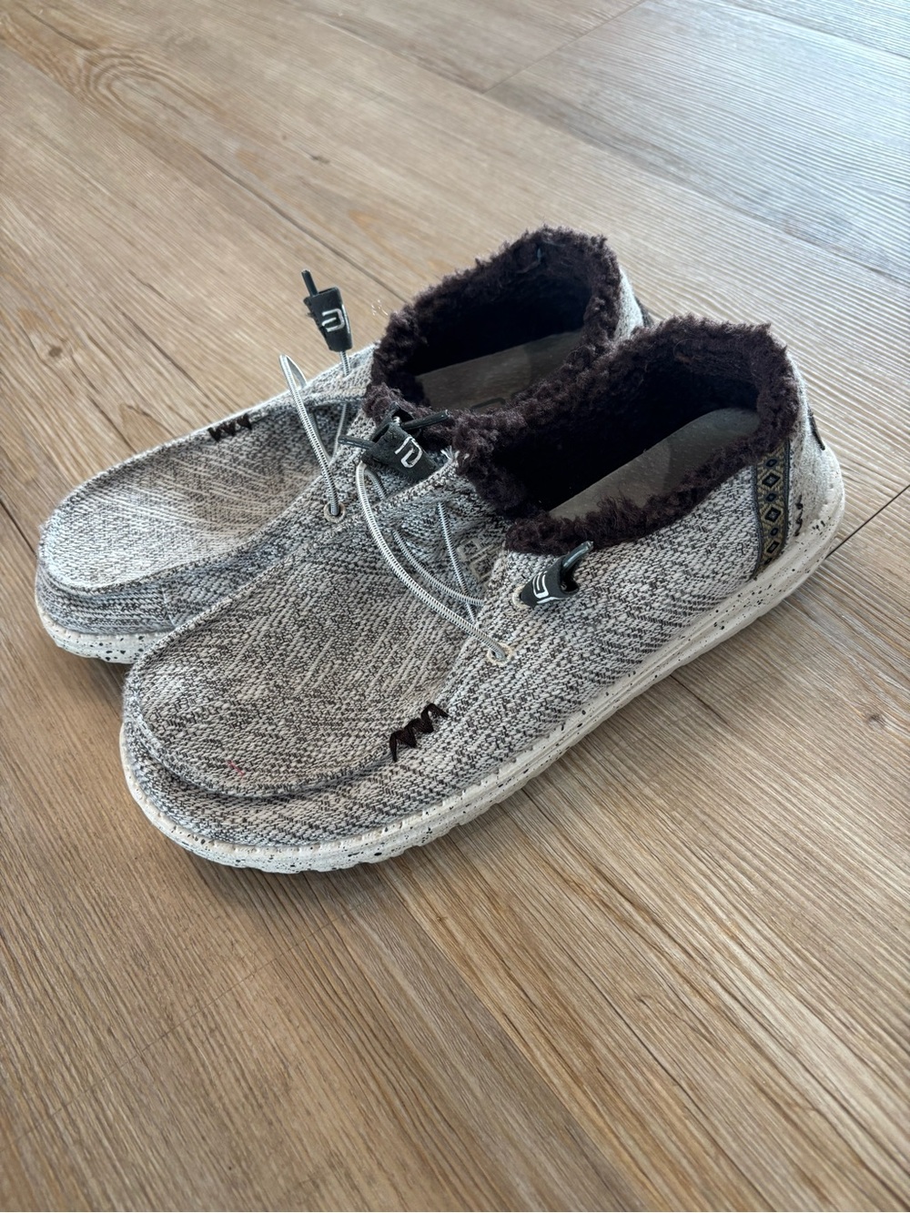 Wendy Salt and Pepper Cozy Slip-On Shoe with Brown Faux-Fur Collar